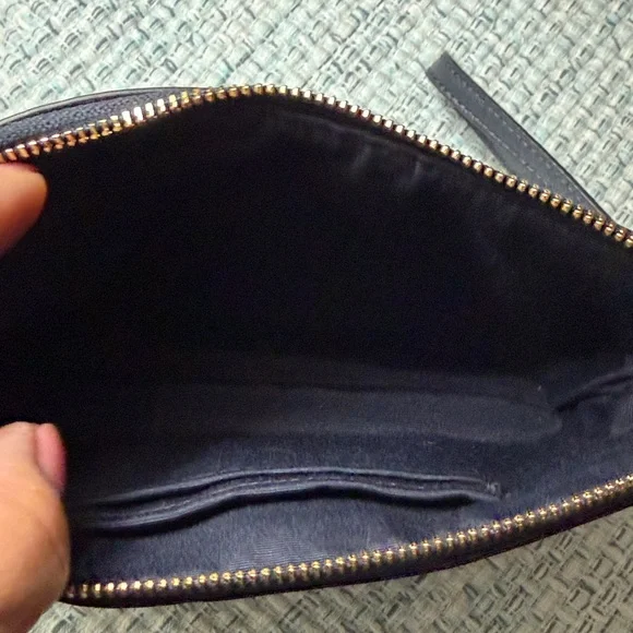 COACH Navy Floral Leather Wristlet with Multicolor Blooms - Picture 10 of 12